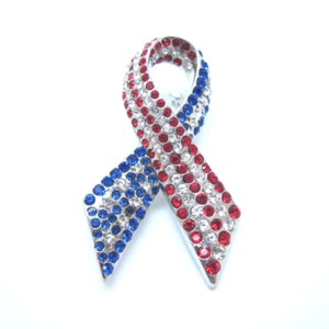 USA American Rhinestone Ribbon Pin - Red, White & Blue